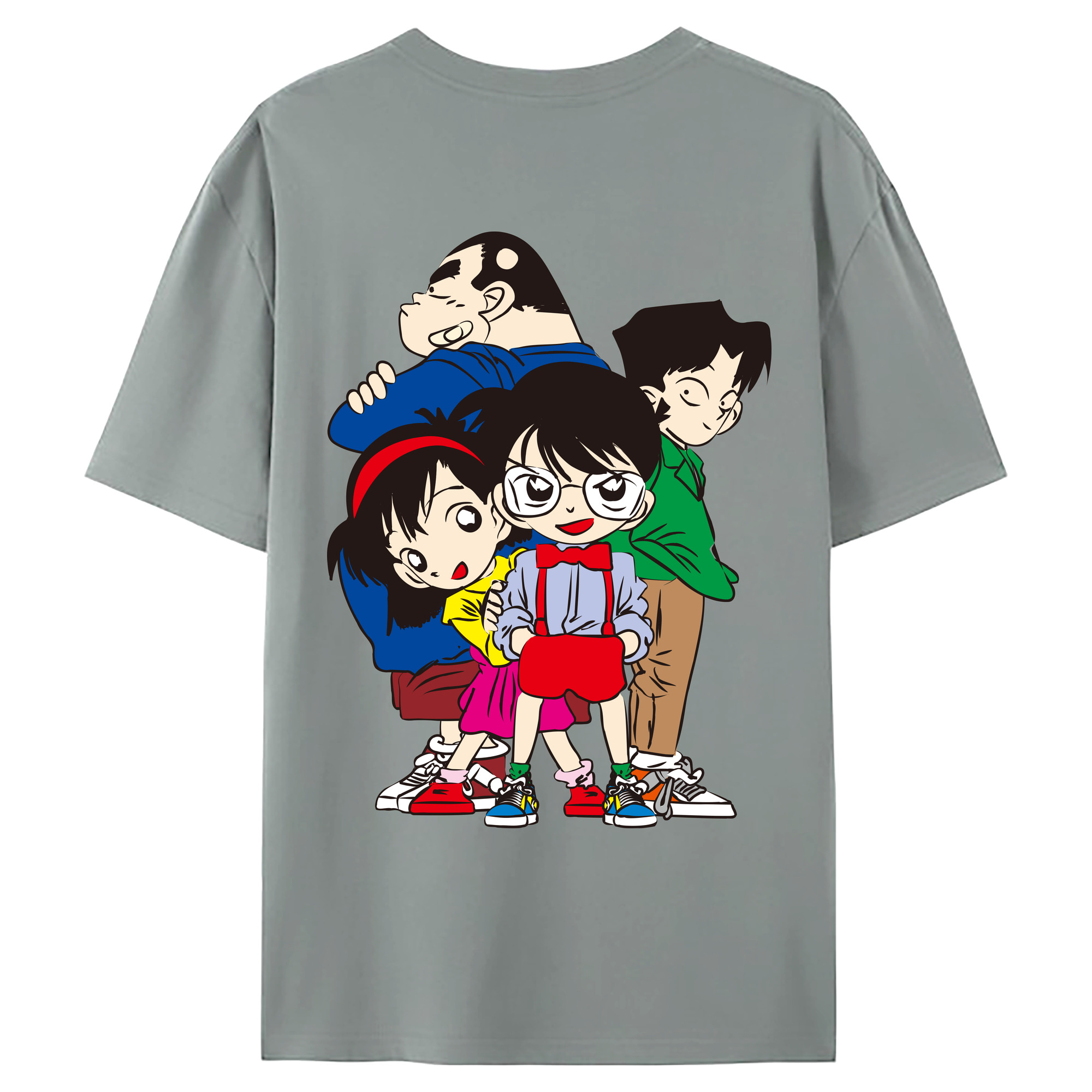 （画像用） 名探偵コナン Detective Conan 綿100％ メンズ半袖Tシャツ（バックプリント） 通気性